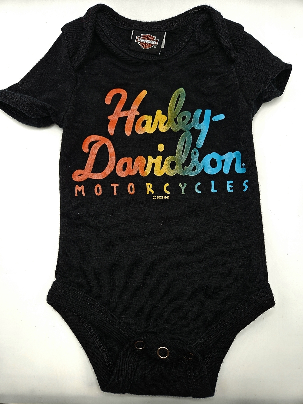 Harley-Davidson Official Black Rainbow Logo Bodysuit Creeper 0-3 Months Unisex